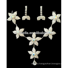 Nueva moda floral de cristal nupcial boda joyería fija las mujeres de lujo collar pendientes para el vestido de fiesta